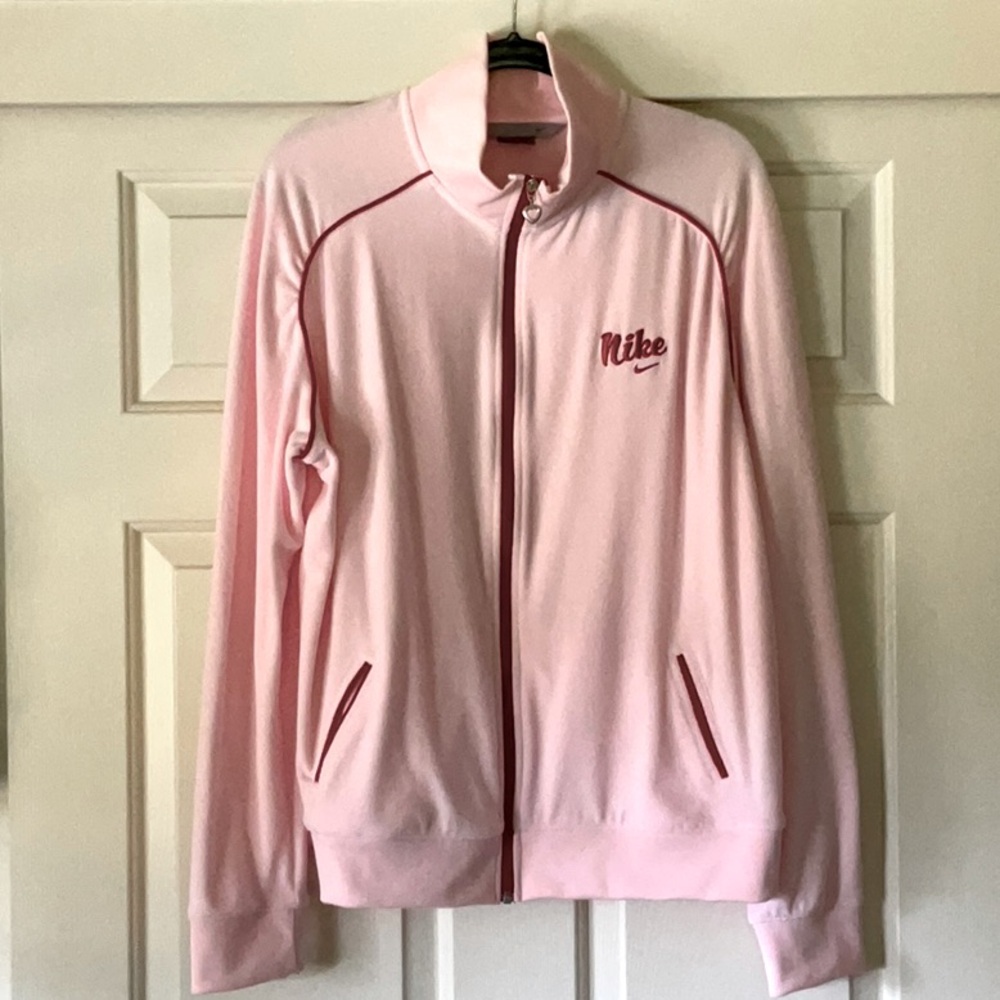NIKE TRACK JACKET PINK WITH RED TRIM! HEART ZIPPER PULL XXL 20/22 - Picture 2 of 8
